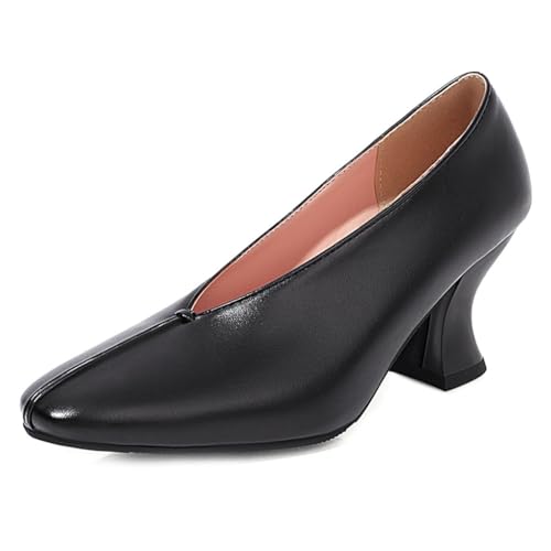 Women's Slip On Kitten Heels Pumps Shoes Comfortable Square Toe Work Office High Heeled Dress Shoe