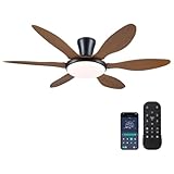Ceiling Fans with Lights, 51 inch Modern Low Profile Ceiling Fan with Light and Remote App Control, Flush Mount, Quiet DC Reversible, Dim Led Ceiling Fan 6 Blade Softer Wind Indoor/Outdoor Patio Brown