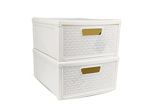 Kit 2 Gaveteiro Modular Empalhável Organizador Multiuso Rattan Plástico Resistente 1 Unidade Cor:Bra