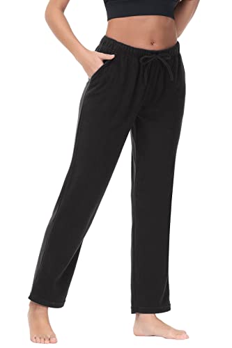 Cozziplus Women Fleece Pant, Lightweight Polar Fleece Sweatpant For Women, Straight Leg Fleece Lounge Pant With Pockets(Black And Charcoal,M) #TOP1