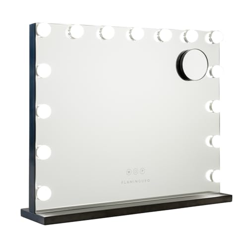 Flamingueo Espejo Maquillaje con Luz - Espejo Maquillaje 15 Bombillas, Tocador de Maquillaje con Luz 3 Modos, Puerto USB, Espejo con Luces, Negro