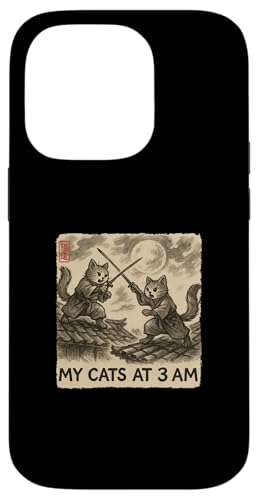 おもしろ墨絵 かわいい水墨画 日本人 私の猫 午前3時 スマホケース iPhone 14 Pro 用