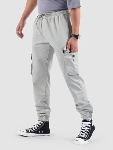 Image of Beyoung Cotton Regular Fit Heavy Gauge Cargo Joggers for Men | Ribbed Hem | Spacious Pockets | Track Pants | Elastic Waistband | Cargo for Men