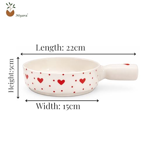 Image of Niyara Stoneware Handmade Ceramic Stylish Premium Serving Bowls /Salad Tray Microwave Dishwasher Safe (Heart Bowl with Handle)