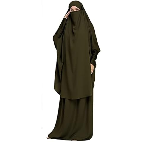 Joligiao Vestido Musulmán de Color Sólido con Hijab Cover
