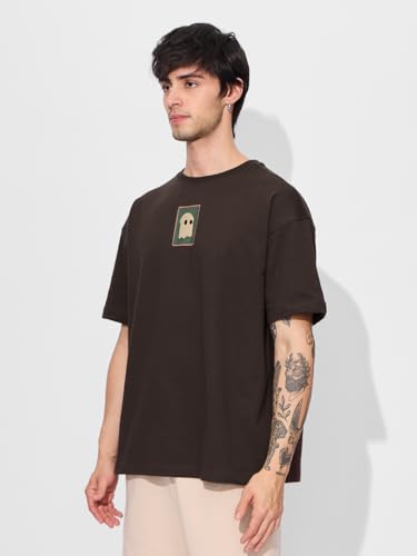 Image of The Souled Store Souled Print: Men and Boys Short Sleeves Round Neck Graphic Printed Casual Drop Shoulder Lightweight Breathable Comfortable Streetwear Cotton Oversized T-Shirts