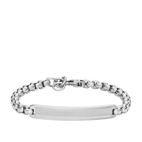 Image of Fossil Men's Plated Stainless Steel Engravable Personalized Gift ID, Chain or Cuff Bracelet for Men