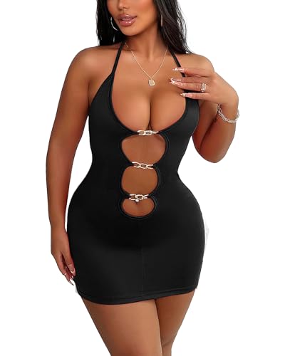 Slutty Dresses for Women Sexy Rave Outfits for Women Clubbing Outfits Outcast Clothing Micro Dress Strip Stripper Outfit (US, Alpha, Large, Regular, Regular, Black)