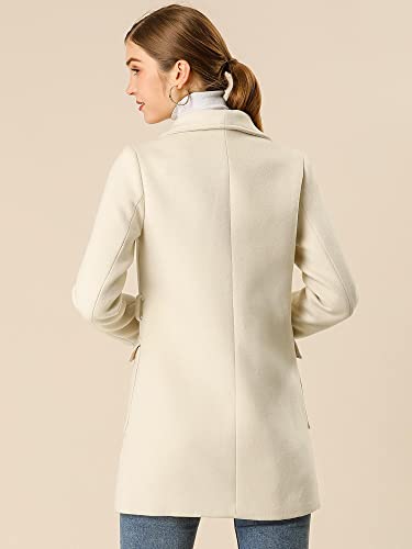 Allegra K Women's Shawl Collar Lapel Double Breasted Winter Belted Coat With Pockets Small Cream White #TOP4