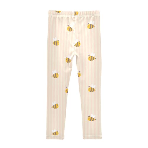 Bee on Striped Girls Leggings,Workout Leggings for Girls Toddler Athletic Leggings Size for 3-10T2