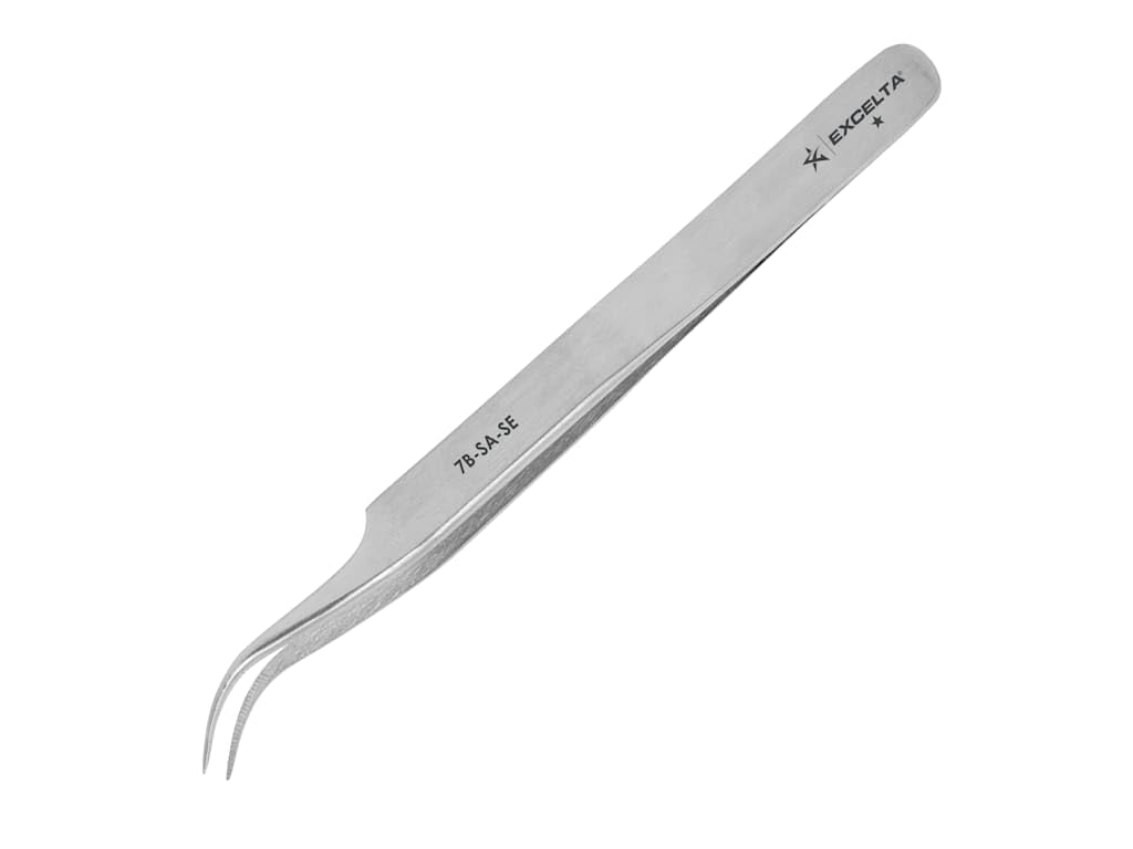 Excelta - 7B-SA-SE - Tweezers - Very Fine Point - Curved - One Star - Anti-Mag. SS - Serrated Tips, 0.06" Height, 0.39300000000000002" Wide, 4.5" Length