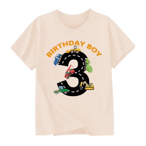 Goengmo Construction Truck 3rd Birthday Boy Tees 3 Years Old Digger T-Shirt Cotton Tops Apricot