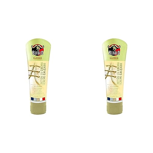 Búfalo Classic - Betún en Crema para Zapatos, Cuidado del Calzado, Crema Color Neutro que Nutre, Protege y da Brillo, Óptimo para Pieles Lisas - Tubo de 50ml (Paquete de 2)