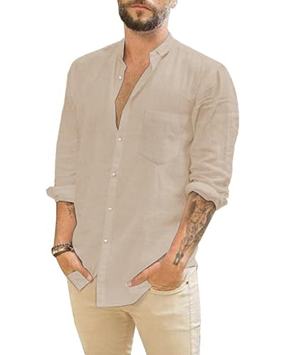 LVCBL Leinenhemd Herren Langarm Herbst Winter Regular Fit Atmungsaktiv...