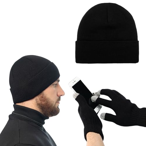 Kit Gorro Touca + Luva TouchScreen Inverno Lã Masculino Pelinho Frio Masculino Feminino