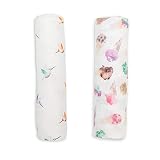 Super Soft Premium Swaddling Blankets| 2 Pack| Bamboo Viscose & Cotton Mix Hummingbird & Ice Cream