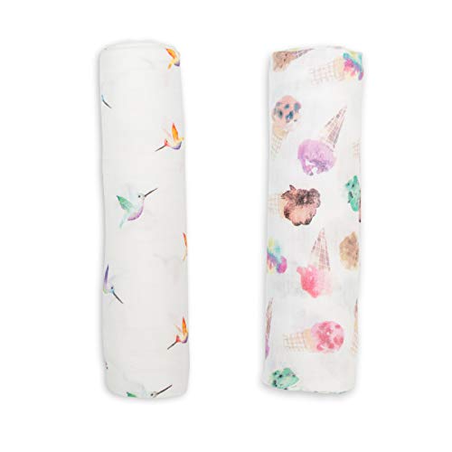 Super Soft Premium Swaddling Blankets| 2 Pack| Bamboo Viscose & Cotton Mix Hummingbird & Ice Cream #TOP9