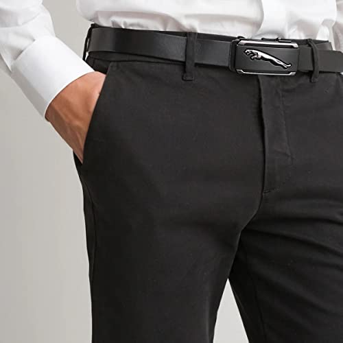 GUSTAVE® Waist Belts for Men Fashion Black Mens Belt Slide Lock Leather Belt for Men, with Click Buckle - 130cm Length, Free Adjustable, No Belt Hole