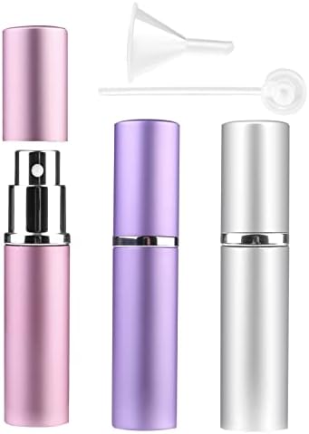 Zingso Refillable Travel Perfume Atomizer Bottles, 3 Pcs 6ml Mini Portable Spray Bottles Refillable Perfume Aftershave Atomizer Empty Travel Bottles with Funnel (Pink+Silver+Purple)