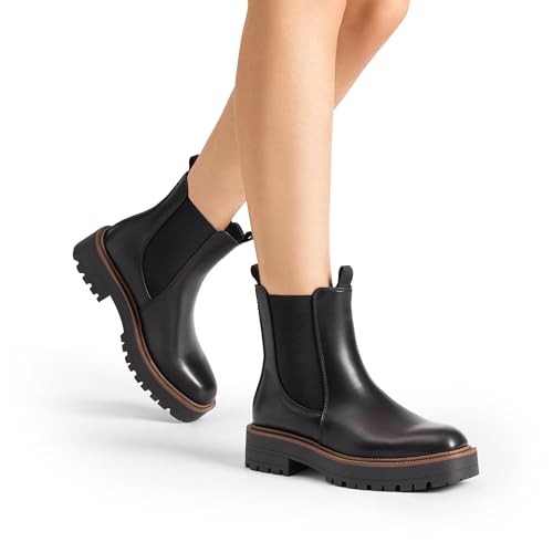DREAM PAIRS Women's Chelsea Ankle Boots Square Toe Fashion Low Heel Lug Sole Platform Fall Booties Shoes,Size 11,Black-Pu,SDAB2412W