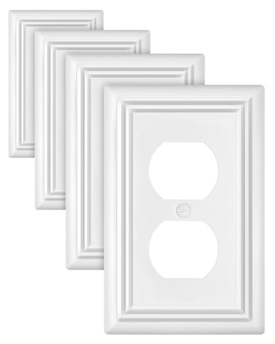 ZILLSEA Switch Plates Outlet Covers, 4-Pack Metal Wall Plates, Pure White