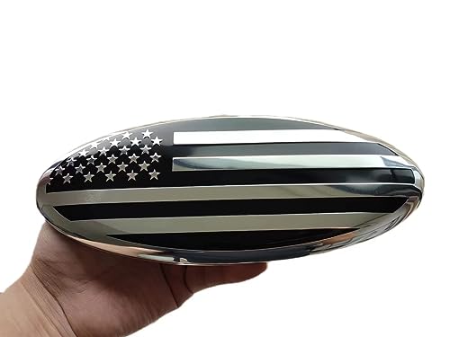 Image of 9 inch(About 22.9 cm) Flag of The United States Badge, Front Grille Tailgate Badge Oval 9 inch x3.5, Decal Badge nameplate for F150, F250, F350, Edge, Explorer, Range (Silver)