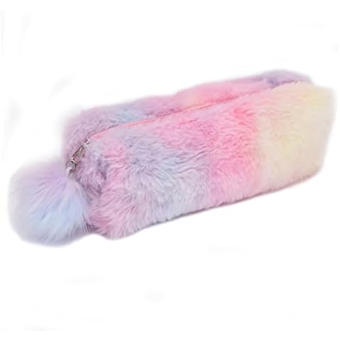 Eidyer Plush Rainbow Pencil Case, Fluffy Pencil Bag Pencil Holder Soft Makeup Pouch Colored Storage Bags for Kids School Study Supplies Gift Cover