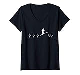 donna heartbeat heartline ecg escursionismo in montagna design maglietta con collo a v