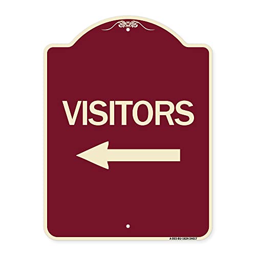 SignMission Designer Series Sign - Visitors with Left Arrow | Burgundy 18" x 24" Heavy-Gauge Aluminum Architectural Sign | Protect Your Business & Municipality | Made in The USA