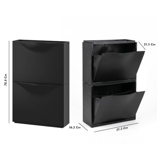 Image of TNT THE NEXT TREND Space Saving Shoe Rack Cabinet | Dustproof Flip Door Shoe Storage Organizer | Modern Minimal Shoe Stand for Entryway, Living Room, Bedroom & Hallway | Black Finish (Pack of 2)