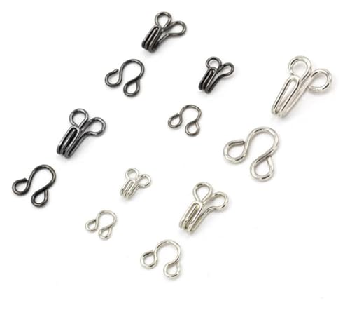 Ganchos y ojales for coser, 24 piezas/lote, ganchos y ojales for coser plateados y negros, cierre de costura for sujetadores y prendas, abrigos de piel, chaquetas, pantalones, manualidades(Black,6 x 1