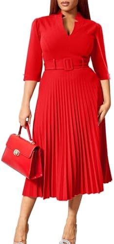 Ekaliy Women's V Neck Business Casual Shirt Dress for Women 3/4 S...