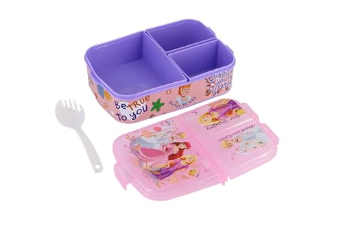 Image of SKi Homeware Trio 3 Compartment Bento Lunch /Snack Box + Sipper Bottle Combo |for Kids' School, Picnic, Sports | for Return Gifts or Party Favours- Princess