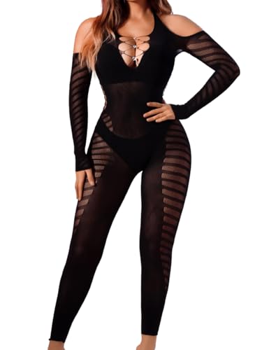 Kaei&Shi Mesh Jumpsuit For Women Sexy Club,Rhinestone Deep V One Piece Birthday Jumpsuits,Poster Bottle Girl Outfit Going Out Black
