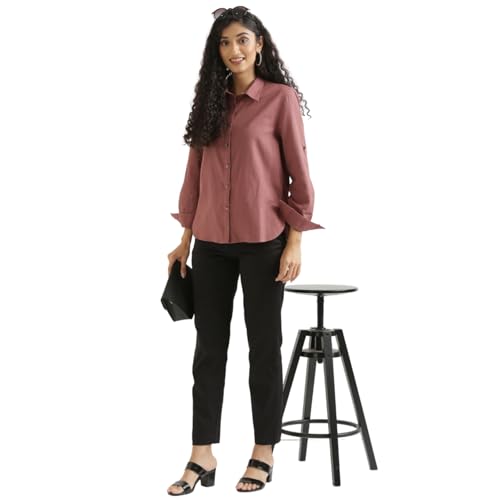 Image of SAADAA Airy Linen Shirt | Solid Regular Fit Casual Shirts Stylish for Women