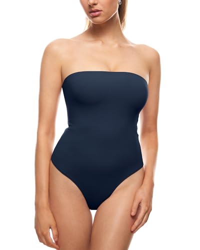 Image of INLYRIC Women's Natrelax Sexy Strapless Bodysuit Thong Tube Top Off The Shoulder One Piece Leotard
