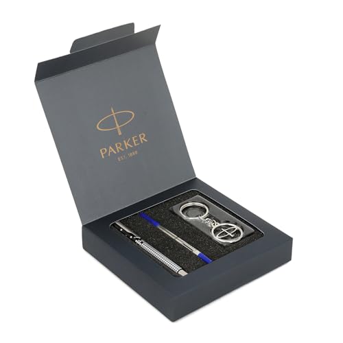 Parker Gift Set - (Parker Vector Special Edition Chrome Trim Roller Ball Pen With Parker Keychain) |1 Pen + 1 Key Chain| Gift Set | Unique Gifts For Entrepreneurs | Gift For Employees (Image - 1)