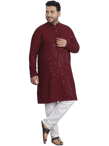 Sojanya Plus (Since 1958) Men's Cotton Sequins Embroidered Kurta with White Churidar Pyjama