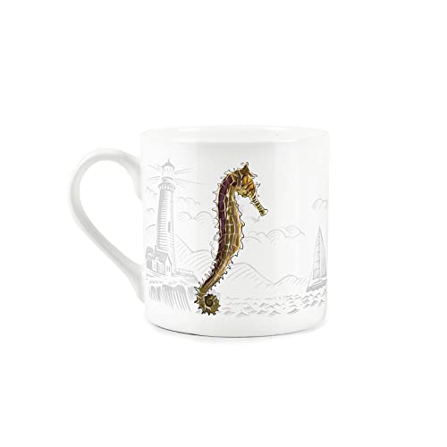 Purely Home Coastal Animals Seahorse Seaside Themed Mug - Fine Bone China White Coffee/Tea Present Gift - Image 2
