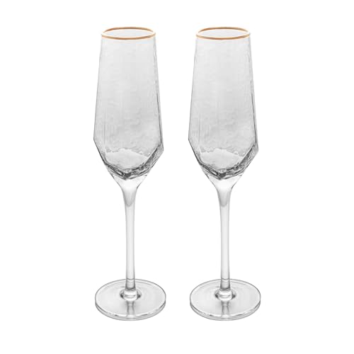 CJ 2 TAÇAS DE CRISTAL P/CHAMPANHE C/BORDA DOURADA TAJ 300ml