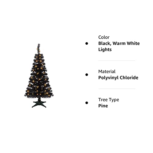 Juegoal Pre-Lit Artificial Halloween Christmas Tree, 4 Ft Lighted Black Tinsel Xmas Pine Trees With 50 Leds Lights, 8 Lighting Modes & Battery Powered Waterproof For Home Office Party Decorations #TOP7