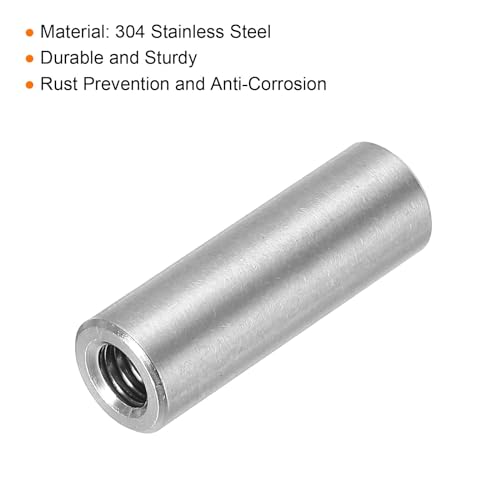 QUARKZMAN 5 Stück M6 Runde Verbindungsmuttern, 304 Edelstahl Kupplungsmutter 30mm/1,18 Länge Hülse Stange Stabmutter für Halterung, Grobgewinde M6x30x10mm