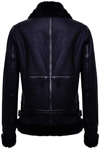 Women's Black Real WW2 Shearling Sheepskin Aviator Pilot Biker Jacket3