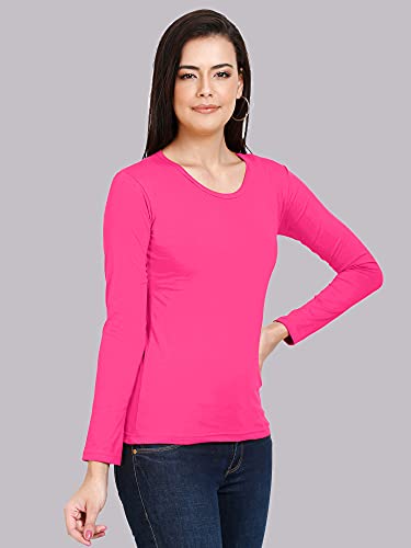 Image of FLEXIMAA Women's Cotton Plain Round Neck Full Sleeve T-Shirt