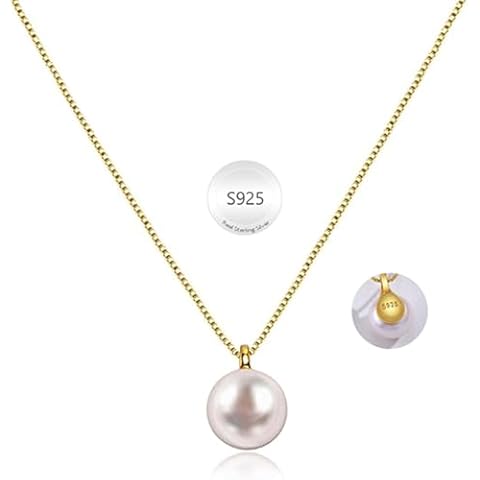 JONAYUOV Pearl Necklaces for Women Single Pearl Necklace Freshwater Pearl Pendant 925 Sterling Silver Necklaces Gift for Women(Gold) Cover