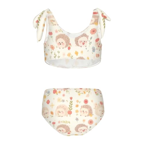 Cute Watercolor Hedgehogs Girls 2 Piece Kids Bikini Set Scoop Neck Bathing Suit Swimwear Adjustable Strap2