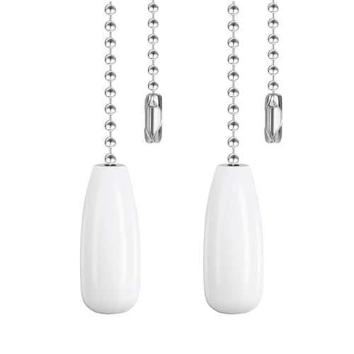 Image of Ceiling Fan Pull Chain Extender, 2pcs Wooden Decorative Pendant Extension Chains, 12 Inches Lighting & Fan Beaded Ball Fan Cord Extender Ornament with Connector (Wooden White)