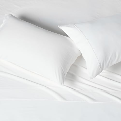 Image of Amazon Basics 100% Cotton Jersey Bed Sheet Set, King, White, Solid