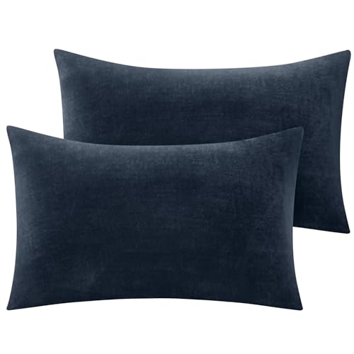 Image of BEDELITE Flannel King Size Pillow Cases Set of 2, Navy, 20x36 Inches | Super Cozy Fuzzy Velvet Pillow Shams with Zipper Closure, Soft Fleece Pillowcases for Bedroom, Sofa, Couch, All-Season Use