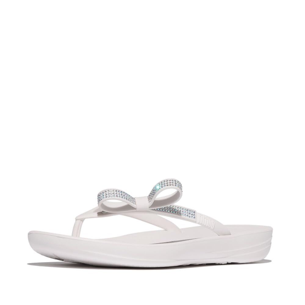FitFlop Iqushion Glitz Bow Flip-flops, White, Size 6, Women